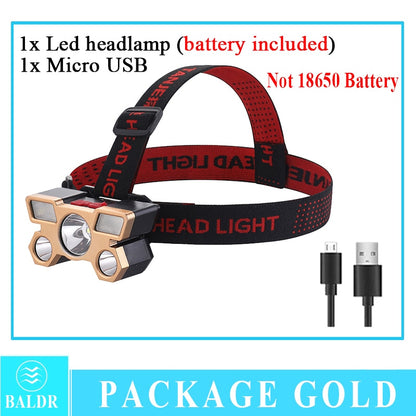 USB Rechargeable Headlamp Portable 5LED Headlight Built in Battery Torch Portable Working Light Fishing Camping Head Light