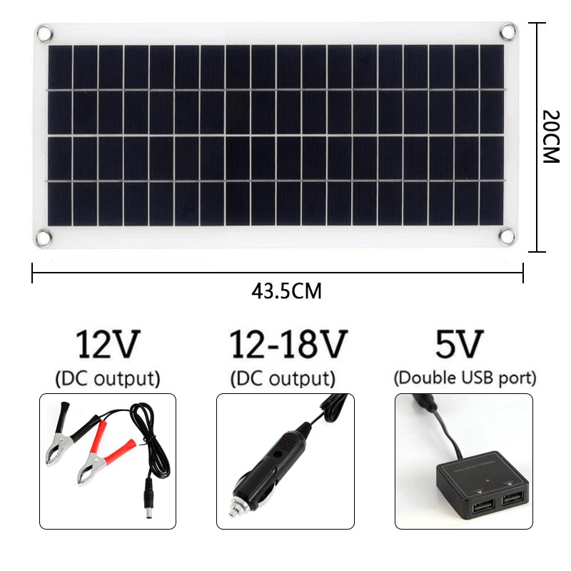 Kit de painel solar portátil 300 W 12 V interface de carregamento USB placa solar com controlador células solares à prova d'água para telefone RV carro