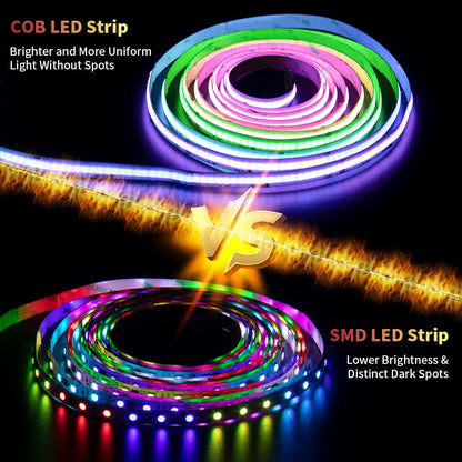 PAUTIX COB LED Strip Pixel endereçável RGB Full Dream Color DC 12V 24V Flexível 630LEDs/m Luzes de fita LED inteligentes para decoração de quartos