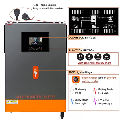 PowMr 6.2KW On-grid&Grid Tied Inverter da 48V a 230VAC MPPT 120A Output e Max Pannello Solare 500VDC Input per Lifepo4 Solar Battery