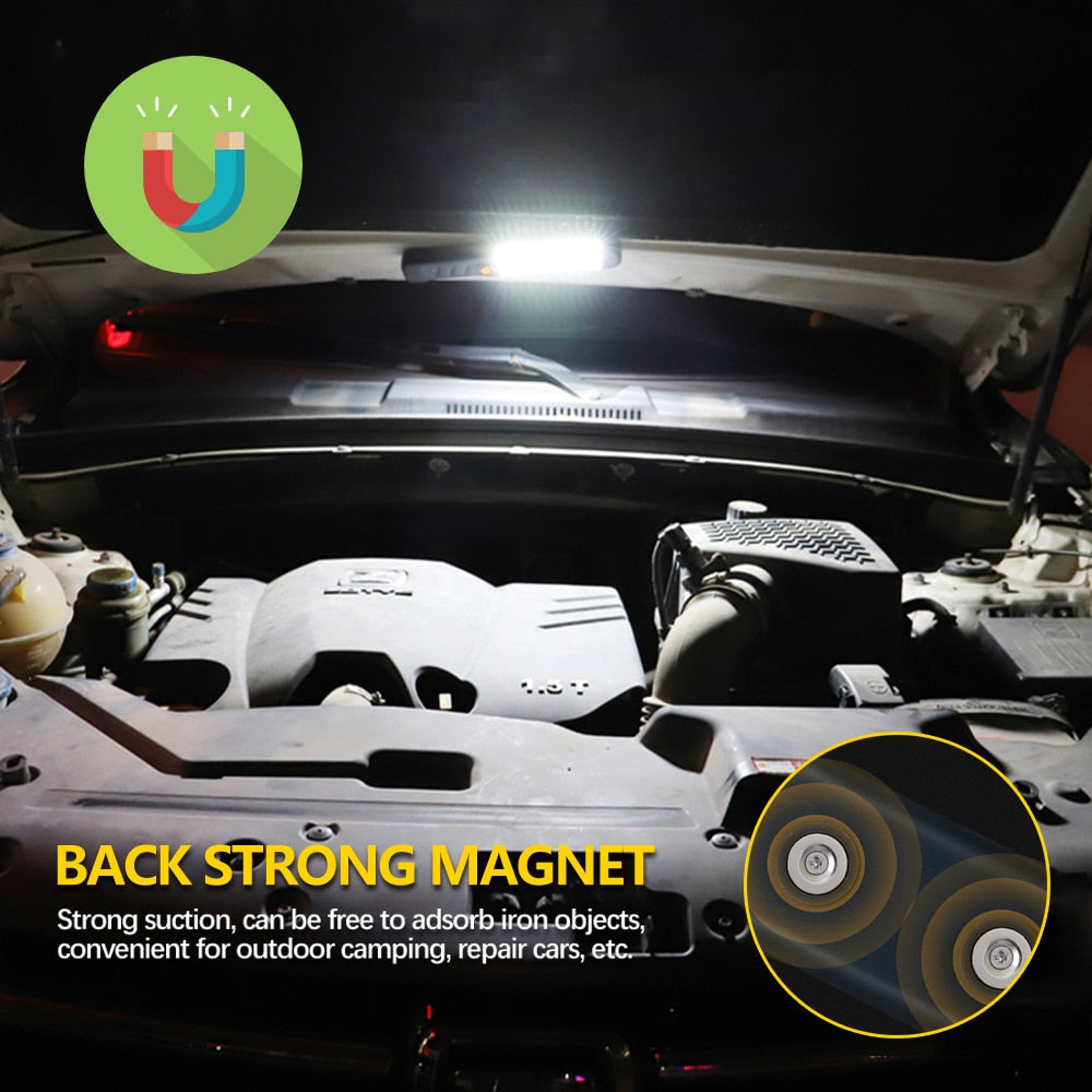 Lampes de poche LED Lampe de travail rechargeable avec base magnétique et crochet de suspension Projecteur 3 modes pour grille de réparation de voiture Utilisation en extérieur