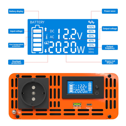 DATOUBOSS Pure Sine Wave Inverter 4000W DC 12V 24V 36V 48V 60V 72V to AC 220V 240V Power Inverter Continuous Power 2000W