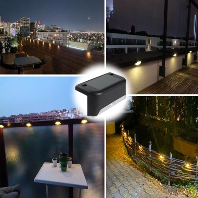 Warmweiße LED-Solar-Stufenlampe, Weg- und Treppen-Außengartenbeleuchtung, wasserdichte Balkon-Lichtdekoration für Terrassen-Treppenzaun-Licht