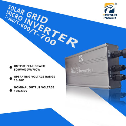 MPPT Solar Grid Tie Micro Inverter Home Solar On Grid System Solar Inverter Converter 500W/600W/700W Output 120V/230V