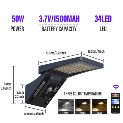 LED Outdoor Solar Wall Light IP65 Waterproof with Remote Control Motion Sensor Street Light for Courtyard Garage Garden Corridor