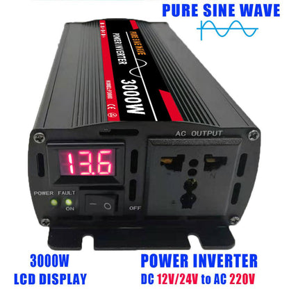 3000W Inverter 12V 220V Pure Sine Wave Power Inverter DC 12v 24v To AC 220V 110V For Solar System Home Outdoor Power Inverter