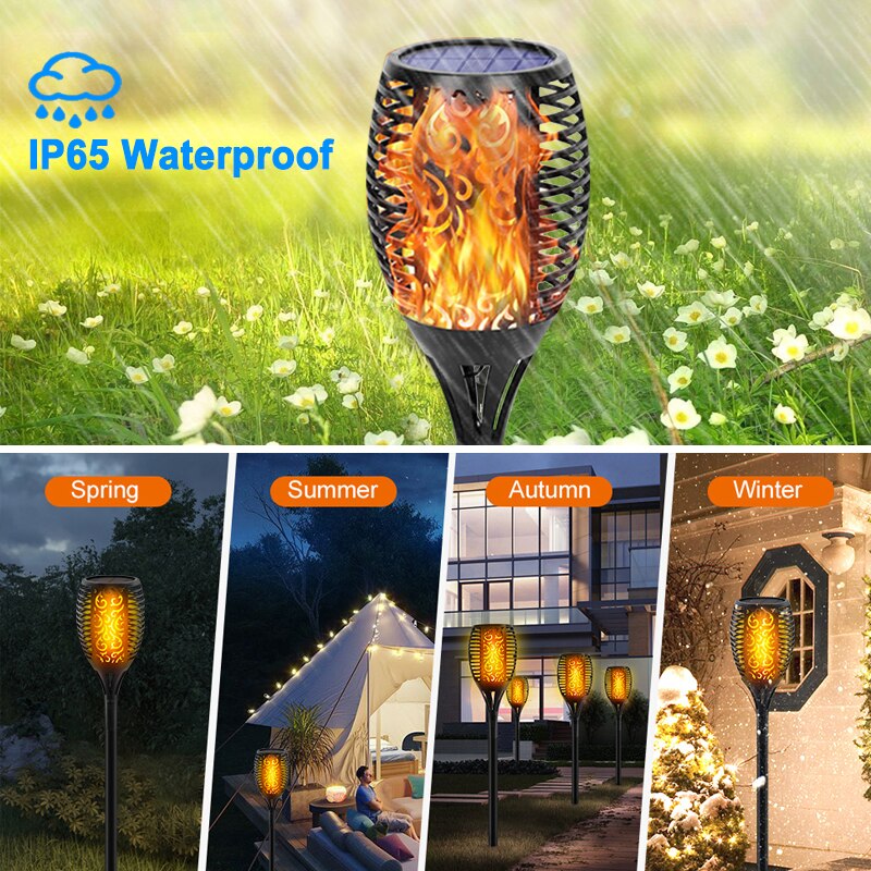 Solar-LED-Taschenlampen, flackernde Flammen, Solar-Landschaftsdekor-Beleuchtung für den Außenbereich, wasserdichte Wegebeleuchtung für Garten, Terrasse, Einfahrt
