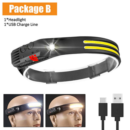 CYCLEZONE Sensor LED Headlamp USB Rechargeable 10 Lighting Modes Head Torch Super Bright Fishing Camping Induction COB Headlamp