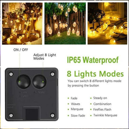 Solar String Lights Outdoor Crystal Fairy Light Chritmas Garland 8 Modes Waterproof Patio Light for Garden Party Decor