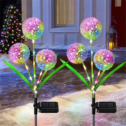 LED Outdoor Solar Lights Landscape Pathway Lighting Waterproof 1/3 Heads Dandelion Lawn Lamps for Park Patio Garden Decoration