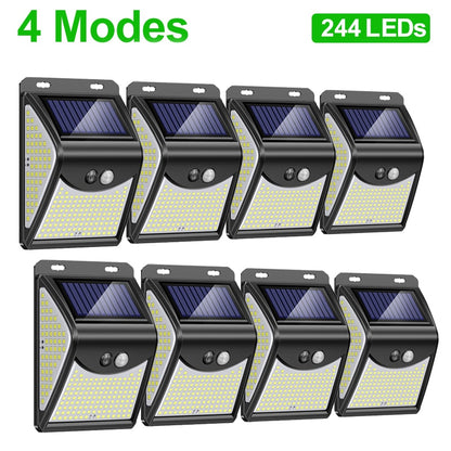 244 Led Outdoor Solar Light With Sensor Motion Powerful Energy Spotlight Waterproof Sunlight Lamp For Exterior Wall Garden Decor