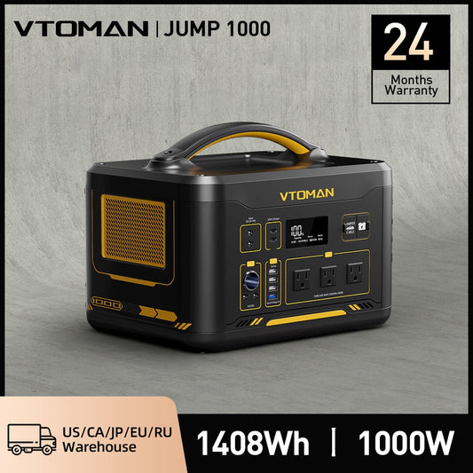VTOMAN JUMP 1000 Estación de energía portátil 1408Wh Generador solar 1000W Batería LiFePO4 de potencia constante para acampar al aire libre en casa RV