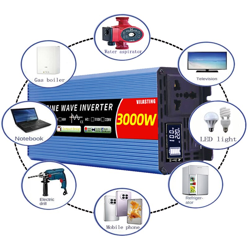 Mikro-Wechselrichter 12 V/24 V, 110 V/220 V, reine Sinuswelle, 5000 W, 4000 W, 3000 W, 2000 W, DC zu AC, 50/60 Hz, intelligentes LCD-Display, Power-Boost-Konverter