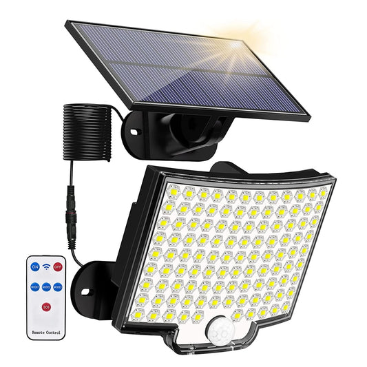 Luz LED solar para exteriores 106 Focos LED Lámpara IP65 Sensor de movimiento a prueba de agua Inducción humana Inundación solar Luces de seguridad Modo 3