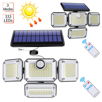 Solarleuchten für den Außenbereich mit Fernbedienung, Bewegungsmelder, Licht 112/333, LED-Wandleuchte, wasserdichter Scheinwerfer, Außenbeleuchtung für Garage