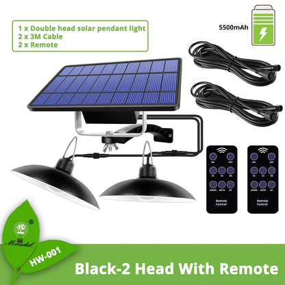 IP65 Waterproof Double Head Solar Pendant Light Outdoor Indoor Solar Lamp With Cable Suitable for courtyard, garden, indoor etc,