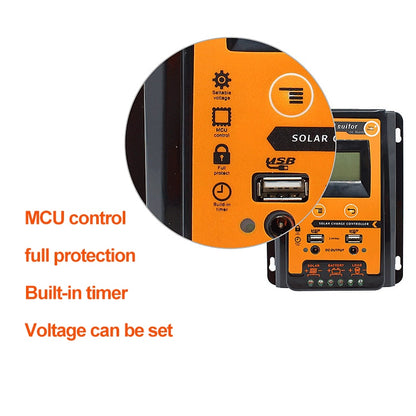 MPPT Solar Charge Controller 12V 24V 30A 50A 70A Photovoltaic Cell Controller Solar Panel Battery Regulator 2 USB 5V LCD Display