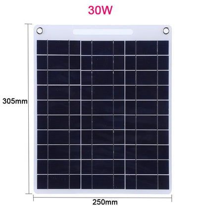 30W Solar Panel 5V Polysilicon Flexible Portable Outdoor Waterproof Solar Cell Car Ship Camping Hiking Travel Cell Phone Charger