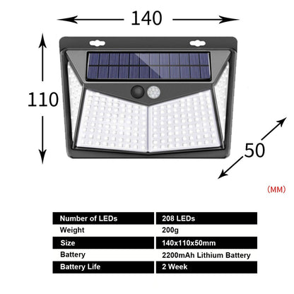 Lampada da giardino a LED per esterni a energia solare Lampade da parete a induzione per il corpo umano Quattro lati 100LED Ricarica per decorazioni per la casa Luci stradali