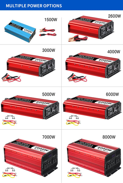 Pure Sine Wave Inverter DC12V/24V toAC220V 50HZ/60HZ 3000W 4000W 5000W Voltage Converter Portable Car Transformer Solar with LED