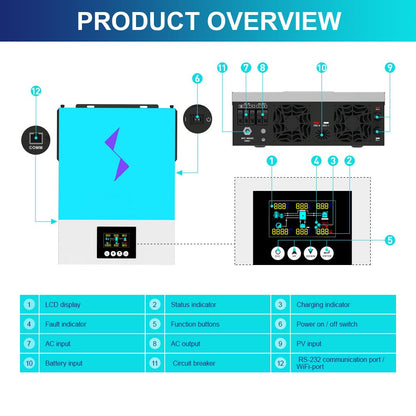 DAXTROMN 3.6KW 6.2KW Inverter Solare Ibrido 48V 220V 80A MPPT Regolatore Solare 90-450V Grid Tie Inverter Con Wifi Grid Feedback