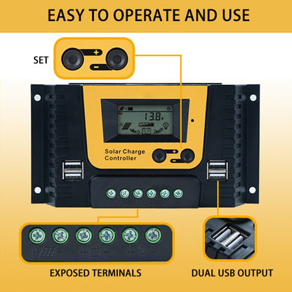 MPPT Solar Charge Controller 12v 24v 48v 10A 50A 80A Solar Controller Solar Panel Battery Regulator Dual USB 5V LCD Display