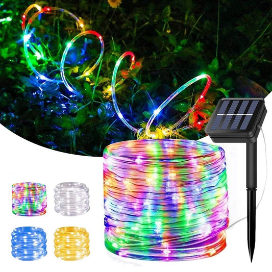 Cordas de iluminação LED solar ao ar livre Tubo à prova d'água 100/200 LEDs 8 modos Quintal Decoração de jardim Natal para festas de casamento