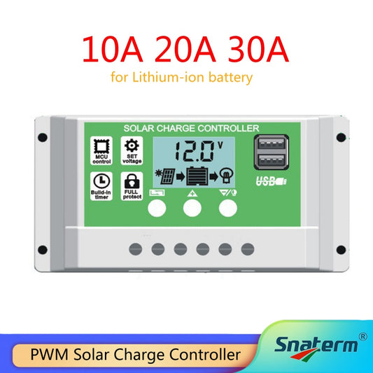 ¡¡Promoción!! Recién 10A 20A 30A 12V/24V pantalla LCD cargador solar batería de plomo ácido controlador de carga solar PWM de iones de litio USB 5V