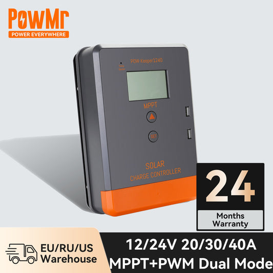 Regolatore di carica solare PowMr 40A 20A 30A 12V 24V MPPT PWM Regolatore di carica solare a doppia modalità per batteria al litio Lifepo4 al piombo