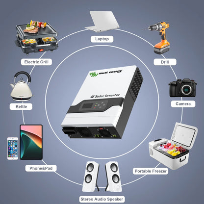 MUST Energy PV1800 VPM 1KW 12V 230V Home MPPT Inverter solare ibrido MPPT 60A PV 105V Nave dall'UE Sistema solare a onda sinusoidale pura