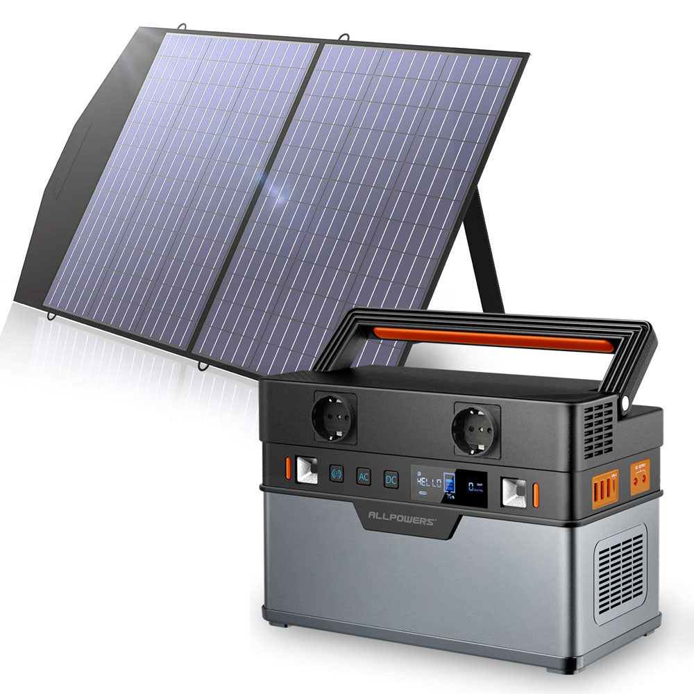 ALLPOWERS Solar Generator, 110V/220V Portable Power Station,Mobile Emergency Backup Power With 18V Foldable Solar Panel Charger