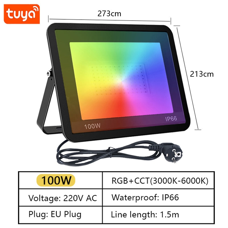 Luzes de natal TUYA RGB Projetor led externo IP66 à prova d'água foco led 220v 100W 50W 30W iluminação externa para pátio de jardim