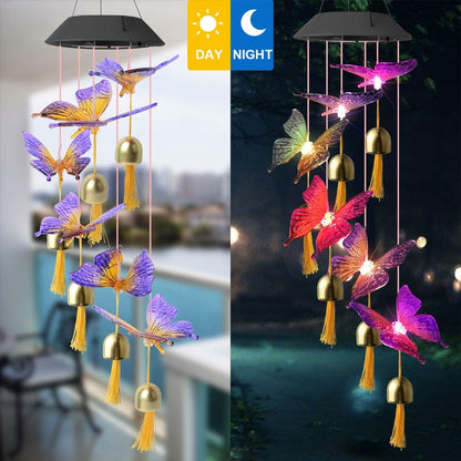 Color changing Solar Wind Chime Crystal Ball Hummingbird Wind Chime Lamp Waterproof Outdoor Use for Courtyard Garden Decoration