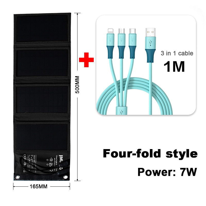 JMUYTOP Pieghevole usb 5v pannelli solari 10w 7w banca di potere della batteria Per le cellule del telefono iphone xiaomi samsung 3in1 Kit cavo di ricarica