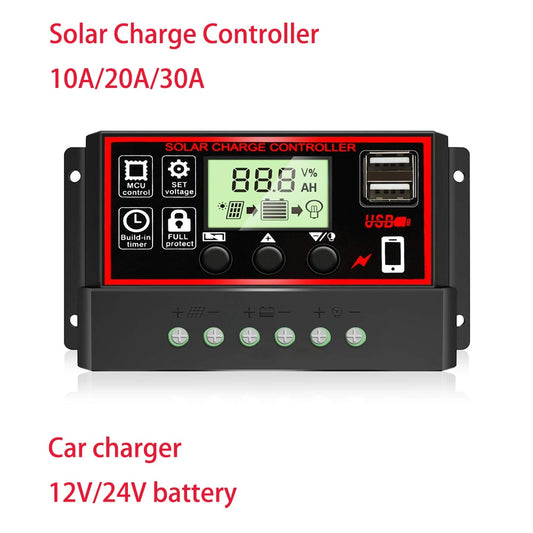 Controlador de carga solar mppt 12v 24v 10A 20A 30A Controlador solar Dual USB 5V Pantalla LCD Panel solar Regulador de batería