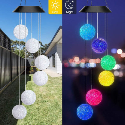 Color changing Solar Wind Chime Crystal Ball Hummingbird Wind Chime Lamp Waterproof Outdoor Use for Courtyard Garden Decoration