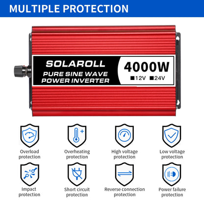 Pure Sine Wave Inverter DC12V/24V toAC220V 50HZ/60HZ 3000W 4000W 5000W Voltage Converter Portable Car Transformer Solar with LED