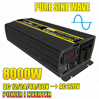Onduleur à onde sinusoïdale pure DC 12/24/48/60V à ​​AC 220V 110V transformateur de tension 8000W 6000W 4000W 3000W onduleur solaire