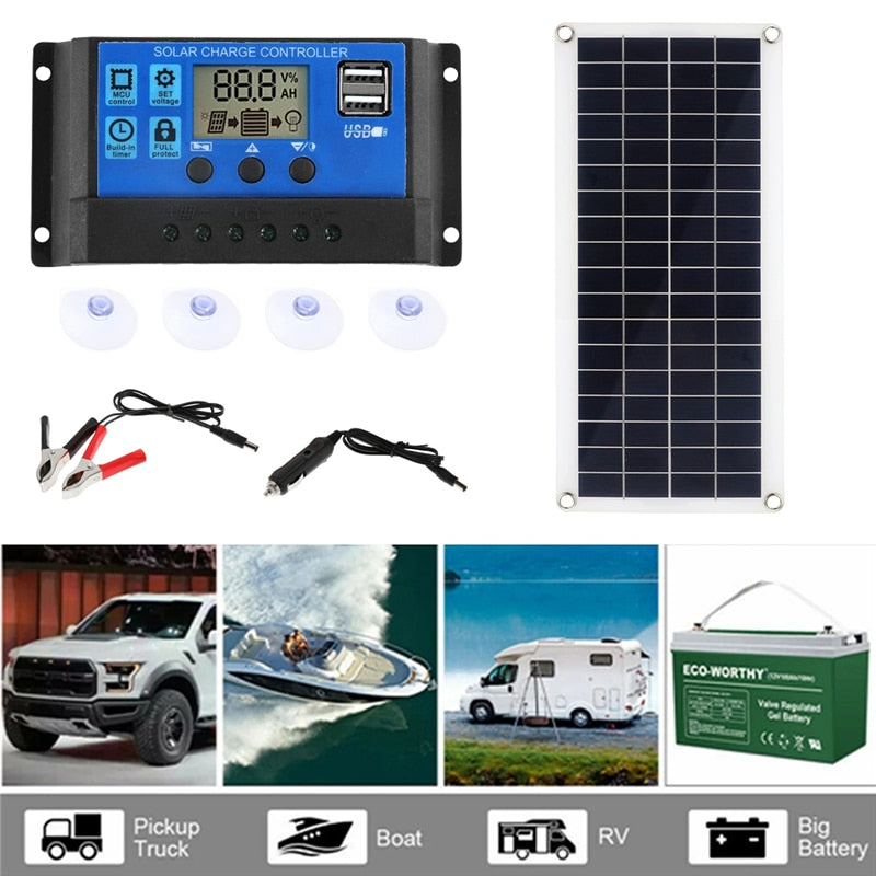 Tragbares 300-W-Solarpanel-Kit, 12-V-USB-Ladeschnittstelle, Solarplatine mit Controller, wasserdichte Solarzellen für Telefon, Wohnmobil, Auto