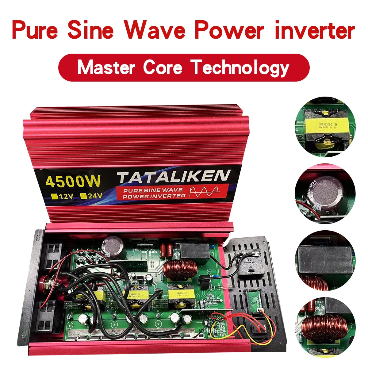 Inverter DC12V/24V To AC 220V Voltage 50/60HZ Power Solar Transformer Pure Sine WaveConverter With LED Display Universal Socket