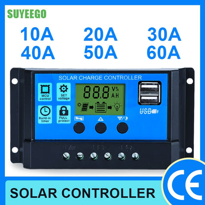 SUYEEGO 30A 20A 10A Solar Controller PWM Battery Charger 12V 24V Auto LCD Display Dual USB 5V Output Solar Panel PV Regulator