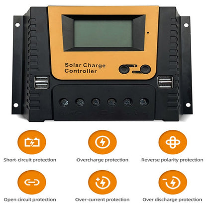 MPPT Solar Charge Controller 12v 24v 48v 10A 50A 80A Solar Controller Solar Panel Battery Regulator Dual USB 5V LCD Display