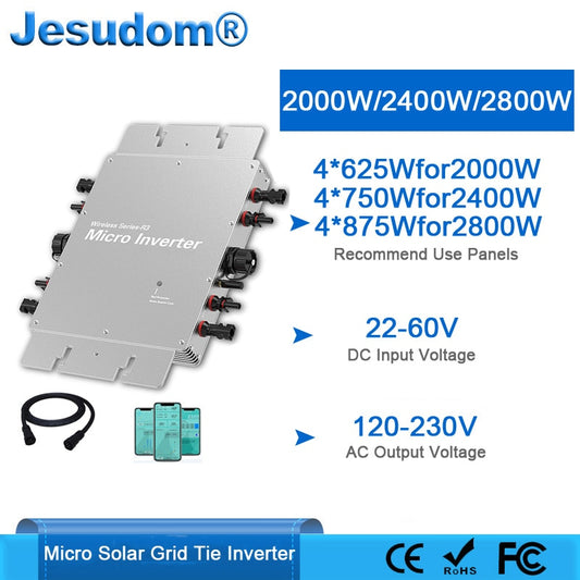 Micro inversor inalámbrico 2000W 2400W 2800W Convertidor de conexión a red solar Terminal de datos WiFi incorporado