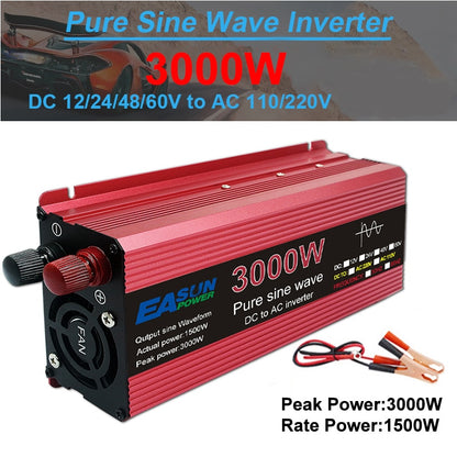 Inverter Pure Sine Wave 12V DC to AC 220V Converter 3000w 2200w 1600w 1000w Stabilizer 24V Solar Inverter 50hz 60hz Transformer