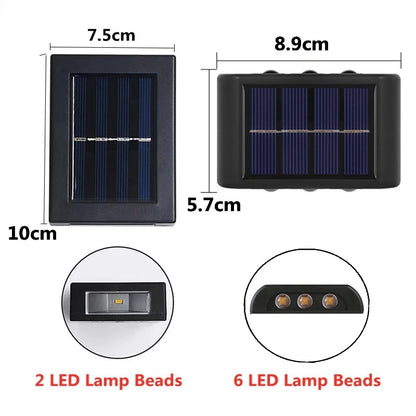 6 LED Solar Wall Lamp Outdoor Waterproof Up and Down Luminous Lighting Garden Decoration Solar Lights Stairs Fence Sunlight Lamp