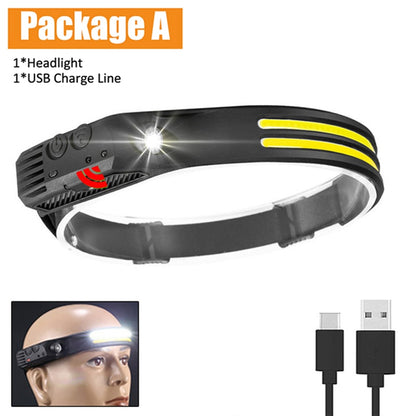 CYCLEZONE Sensor LED Headlamp USB Rechargeable 10 Lighting Modes Head Torch Super Bright Fishing Camping Induction COB Headlamp