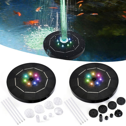 16cm Round Solar Fountain Pump - 3.5W Battery Powered Birdbath Fountain with 7 LED Colorful Light Floating Garden Water Pump