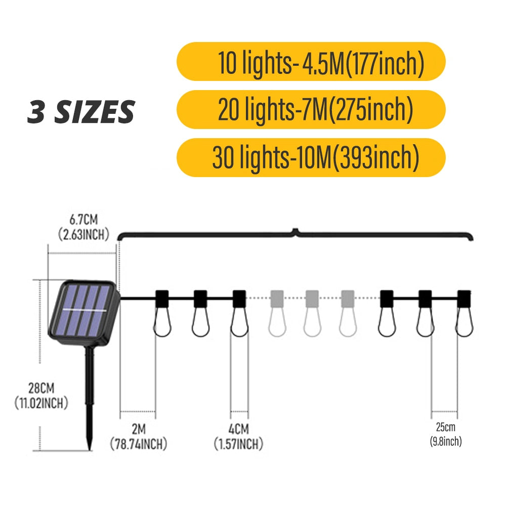 LED-Solar-Lichterkette, IP65, wasserdicht, für den Außenbereich, Weihnachtsdekoration, Glühbirne, Retro-Feiertags-Girlande, Gartenmöbel, Feenlampe