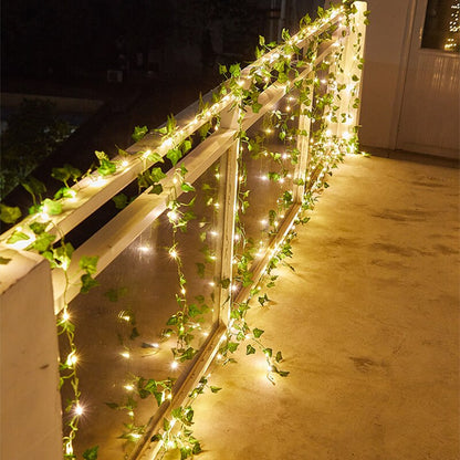 Solar Green Ivy Leaf Garland with Copper Led Fairy String Light 10M 100Leds String Light Outdoor Garden Floral Led Strip Light