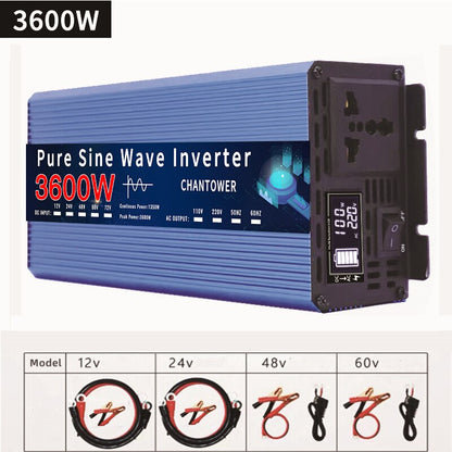 Inverter a onda sinusoidale pura 12V 220V DC 12/24V a CA 220V 2000W 3000W 3600W Convertitore di tensione di alimentazione universale Inverter solare per auto